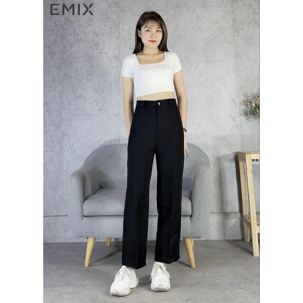 Quần tây nữ ống suông EMIX . dáng dài 100cm, cạp cao, khóa giữa, chất tuyết mưa mềm mịn, ít nhăn