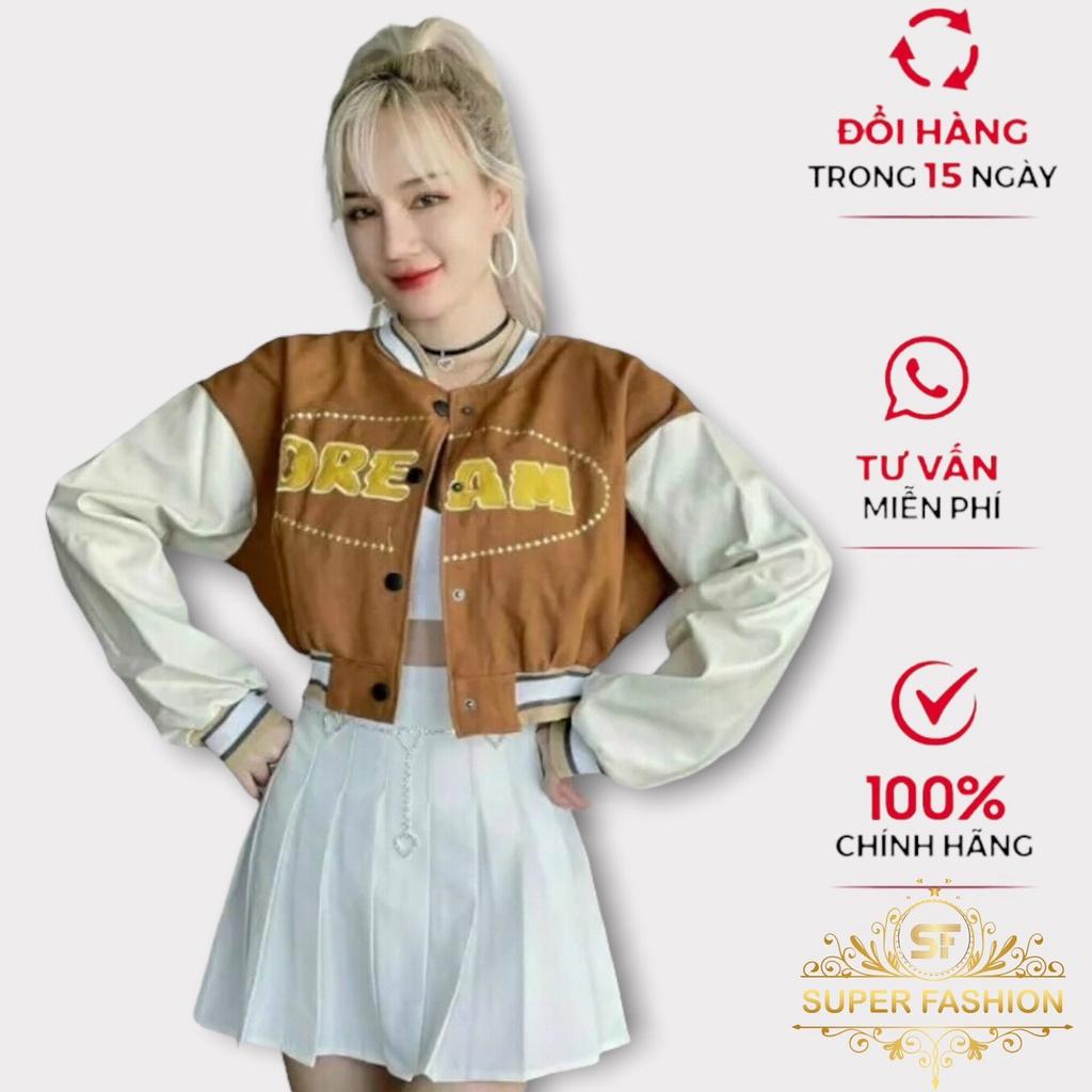 Áo Khoác Nữ Fashion Vải Da Lộn 2 Lớp Lót Dù Kiểu Bomber Crotop Thêu Chữ Hot Trend