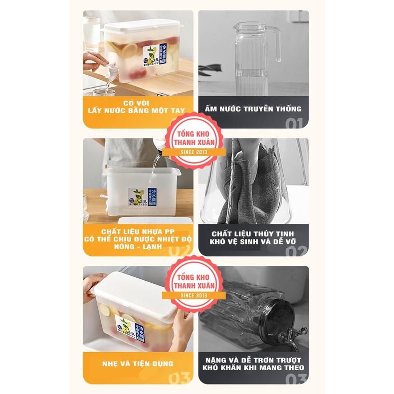 Bình Nước Có Vòi Để Tủ Lạnh 3.5L Cao Cấp ️RẺ VÔ ĐỊCH️ Bình Nước Có Vòi Tiện Dụng Nhựa PP An Toàn