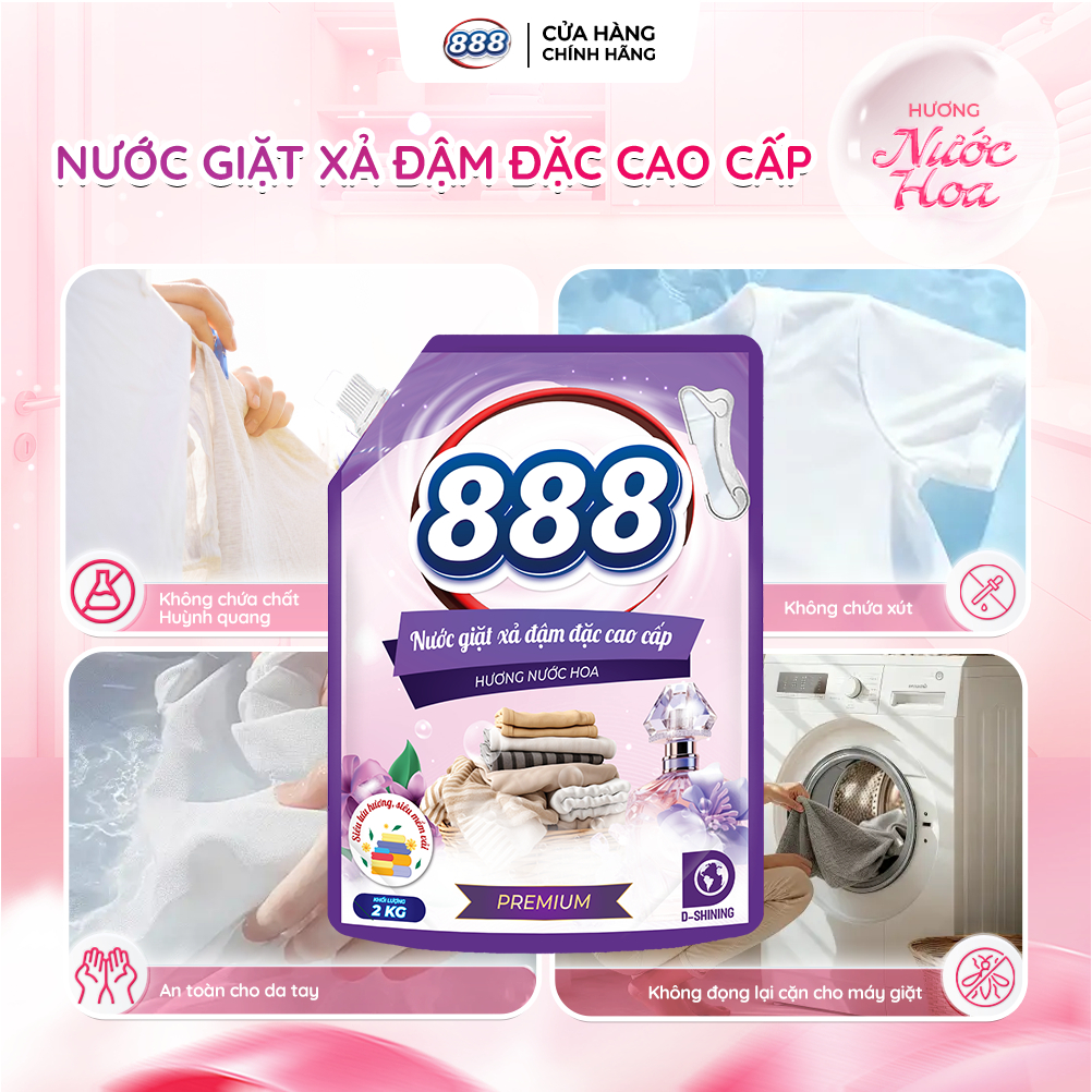 Combo 2 Túi Nước Giặt xả 888 Hương Nước Hoa Cao Cấp 2kg/Túi