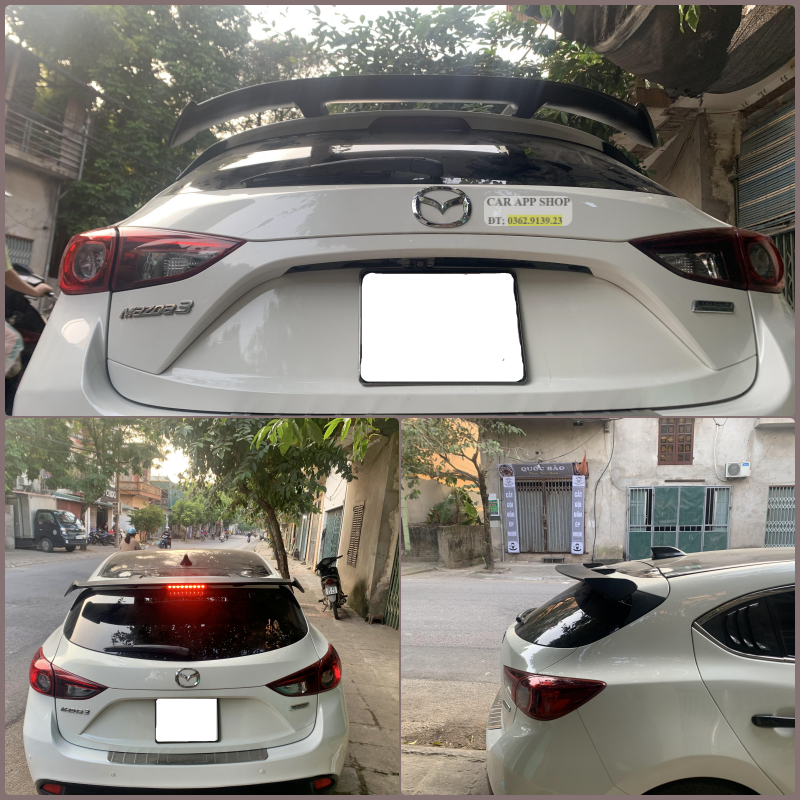 Đuôi Gió Thể Thao Mazda3, Mazda2 Hachback Một Đầu ,  Cộc, Chất Liệu Nhựa ABS . Đuôi Gió Mộc Chưa Sơn