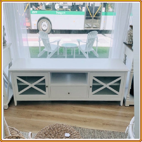 Kệ tivi cánh kính Tundo màu trắng 210 x 42 x 60 cm