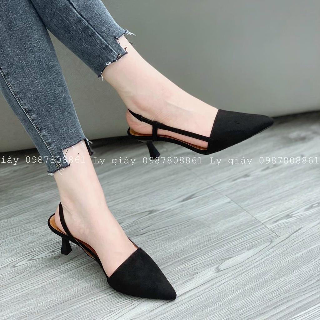 Sandal nữ cao gót da lộn mũi nhọn gót nhọn 7cm
