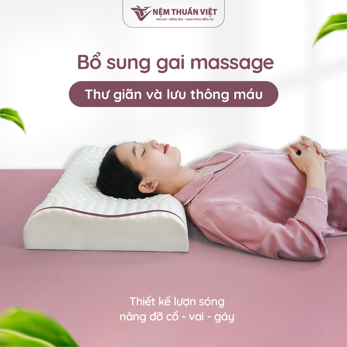 Gối Nằm Cao Su Thiên Nhiên Massage Thuần Việt - Thiết Kế Lượn Sóng, Có Gai Massage, Giảm Đau Vai Gáy Cổ