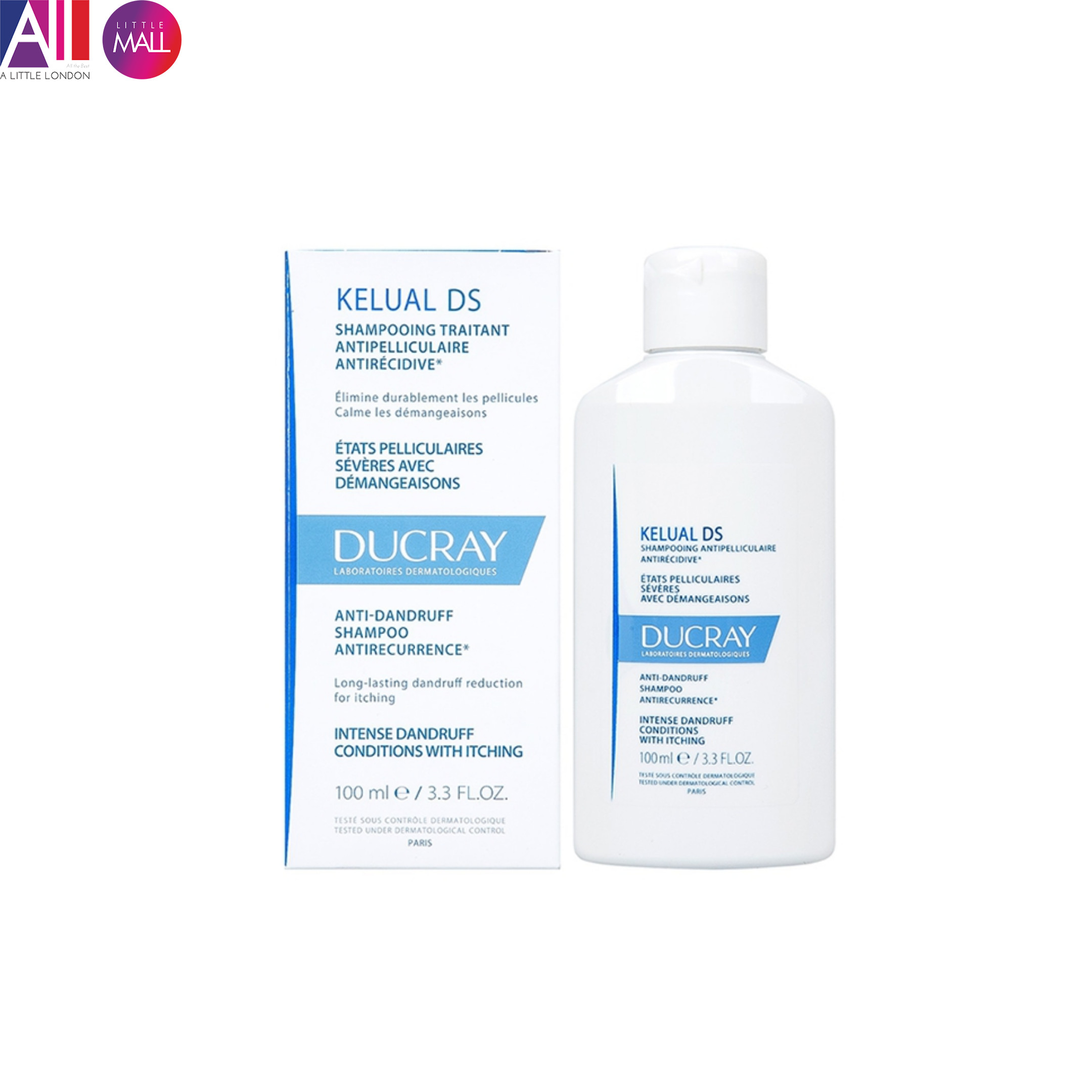 Dầu gội cho gầu nặng, viêm da tiết bã, ngừa tái phát Ducray KELUAL DS Shampoo 100 ml (Nhập khẩu) - vỏ mới