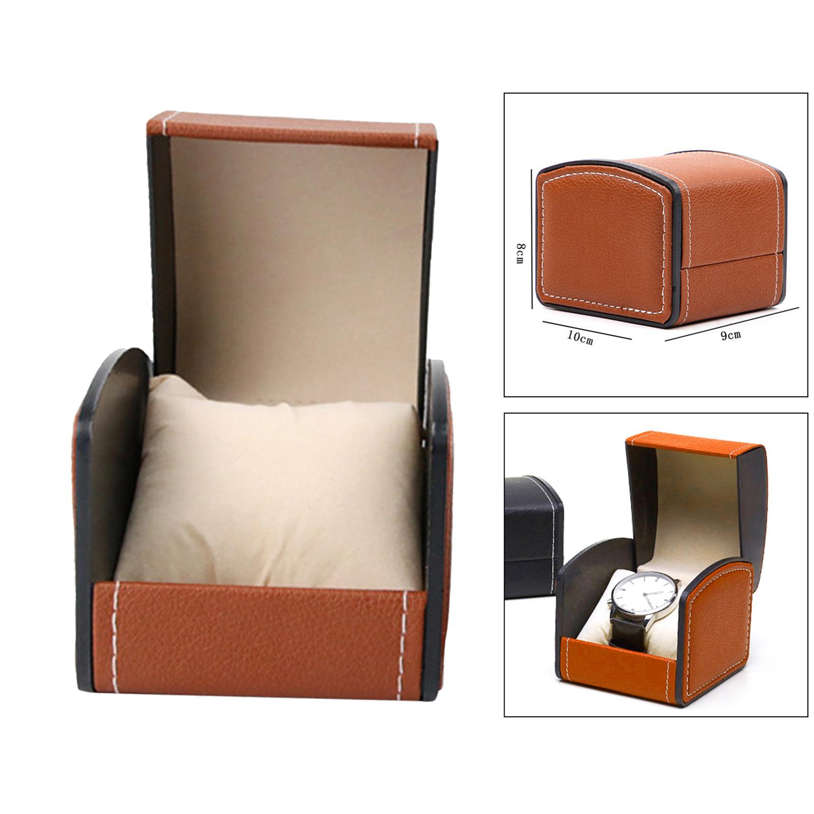 Classic Style Single Grid PU Leather Watch Case Display Holder Organizer Jewelry Box, 9x10x8cm