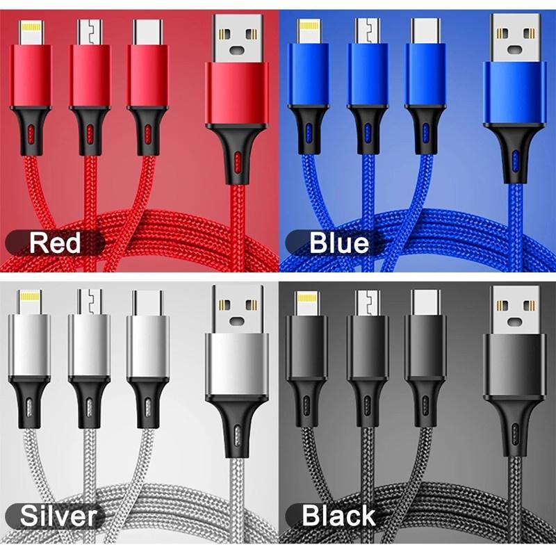 Dây Cáp Sạc Nhanh 3 Trong 1 Micro USB Type C Xiaomi Cho iPhone / Huawei