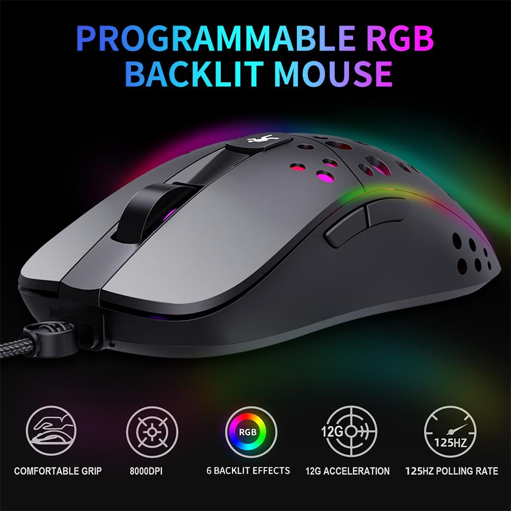 HXSJ Wired Keyboard Mouse Combo L300 RGB Backlit Keyboard + A904 8000DPI Programmable RGB Backlit Mouse