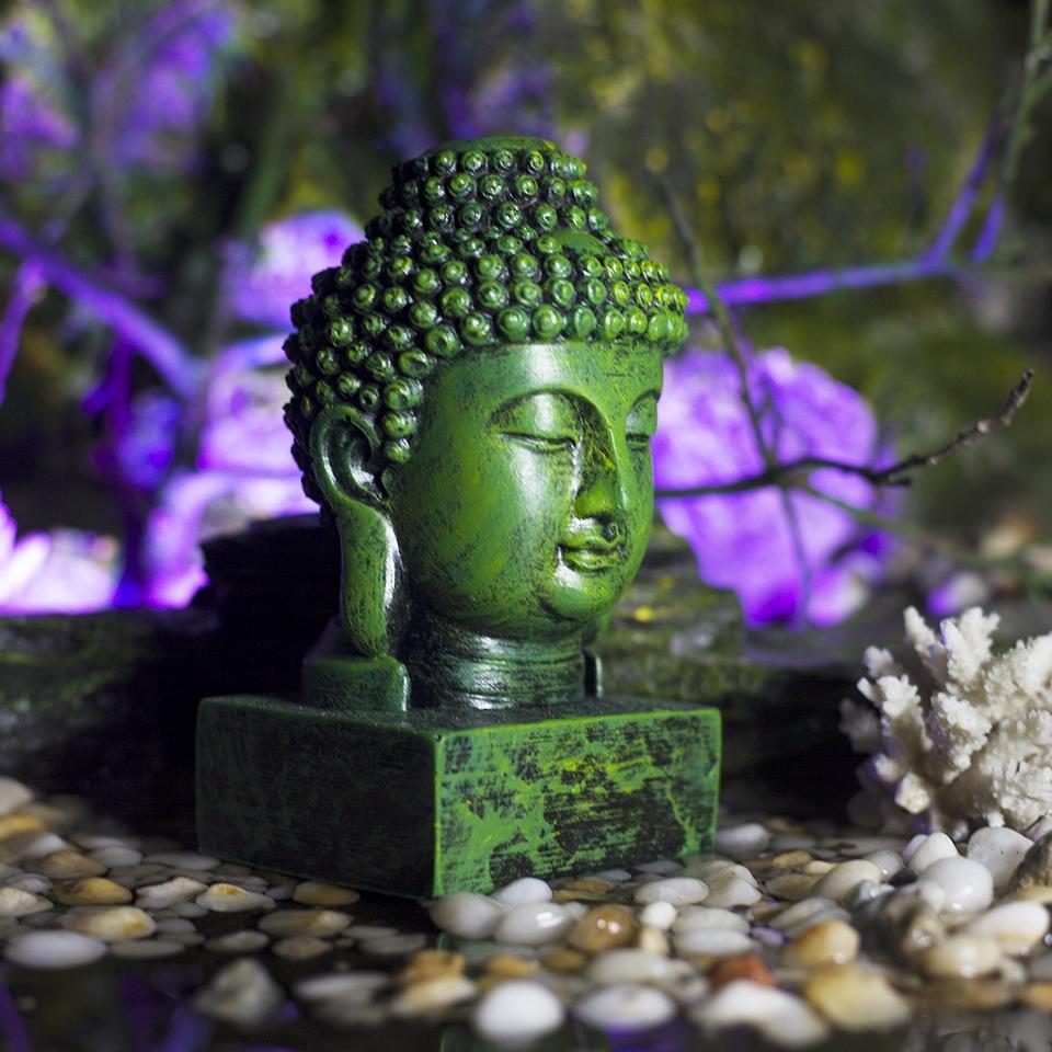 Đầu tượng Phật Thích Ca màu xanh rêu cao 15cm trang trí hồ cá, thuỷ sinh, tiểu cảnh, bán cạn, terrarium