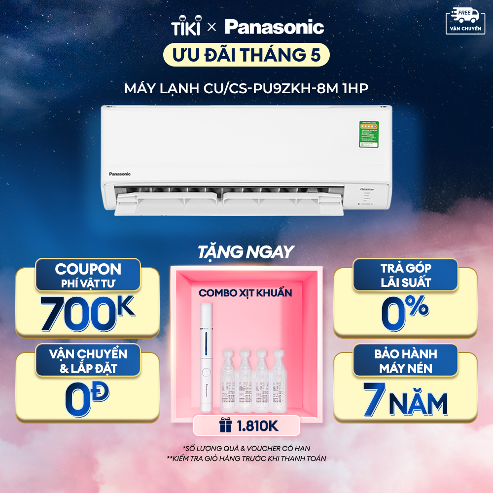 Máy lạnh/ Điều hòa Panasonic Inverter CU/CS-PU9AKH-8 - Công suất 1HP - Một chiều - Lọc không khí bụi mịn - Wifi