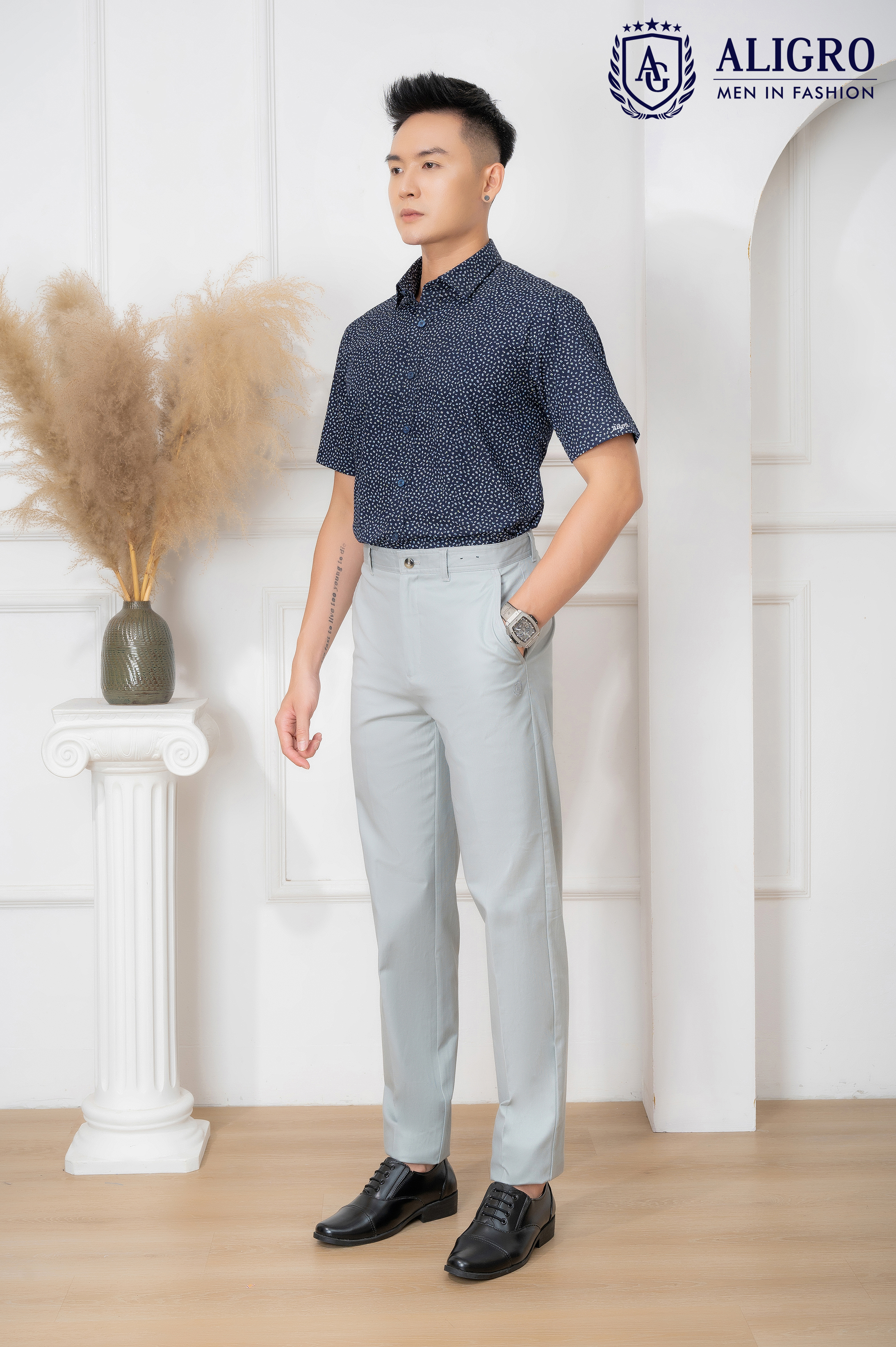 Áo sơ mi nam ngắn tay ALIGRO nhiều màu chất liệu cotton tự nhiên cao cấp, vạt bằng form custom trẻ trung ALGS-C66