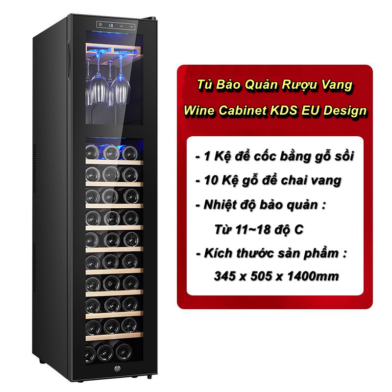 Tủ Ủ Chai Vang Wine Cabinet KDS EU Design Có Khay Để Ly (30Packs+Holder) - Home and Garden