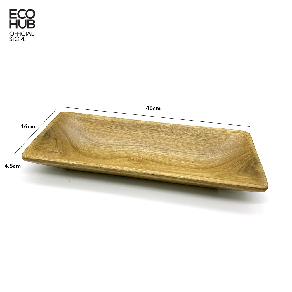 Khay gỗ, Đĩa gỗ keo Decor ECOHUB, Gỗ nguyên khối dành cho nhà hàng (40x16cm)