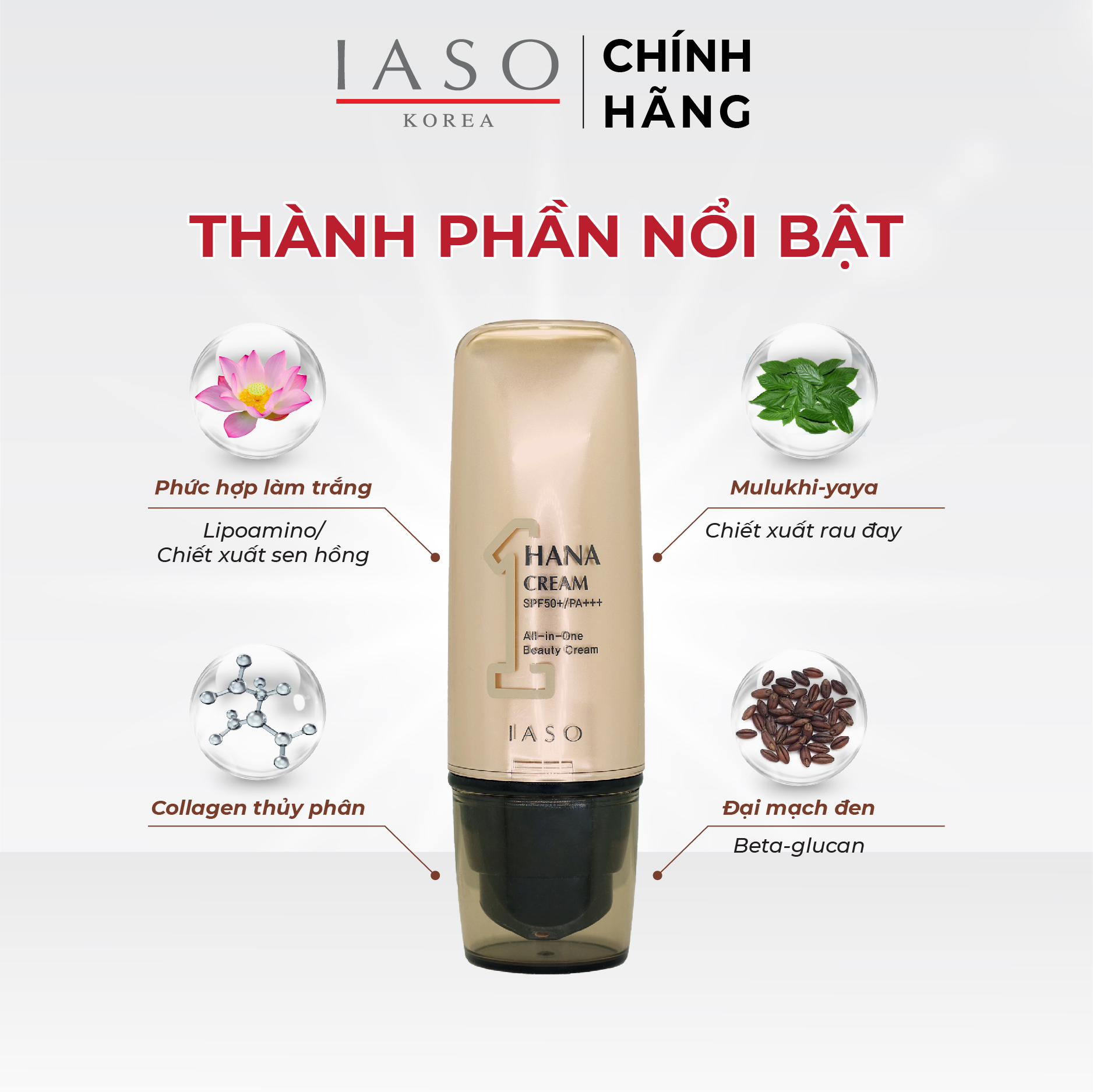 I76 Kem dưỡng nâng tông cao cấp đa năng IASO HANA CREAM SPF50+/PA +++ 40ml