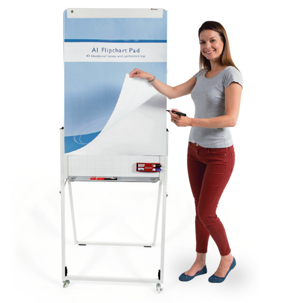 Bảng đào tạo Flip Chart A1 (60cmx100cm) , Mặt bảng từ có kẹp giấy A1 , 3 Chân gấp có Bánh xe