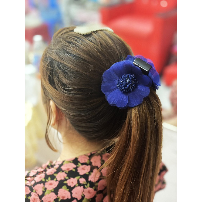 Kẹp tóc sau - kẹp tóc hoa vải màu xanh hoàng gia