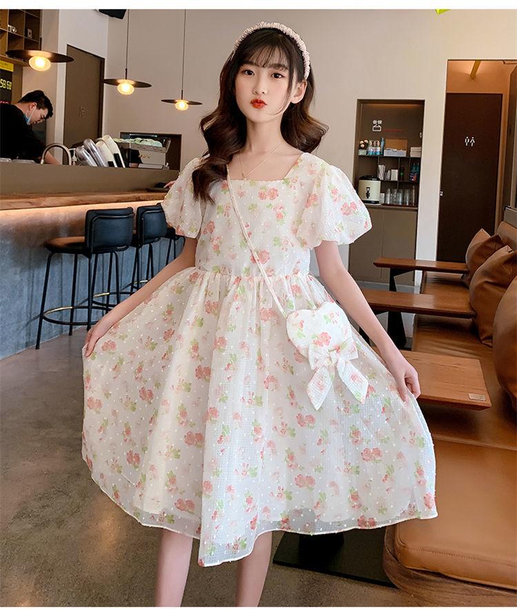 DIYIWEI Cô gái mảnh hoa đầm mùa hè váy 2022 tây cô gái bong bóng tay áo nàng tiên váy váy công chúa trẻ em