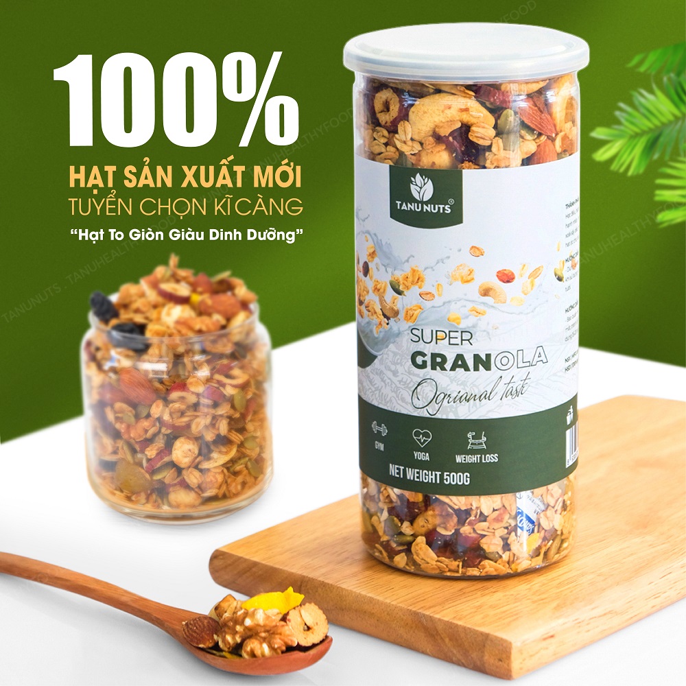 Granola siêu hạt 15% yến mạch TANU NUTS, ngũ cốc ăn kiêng giảm cân không đường tốt cho gym, yoga