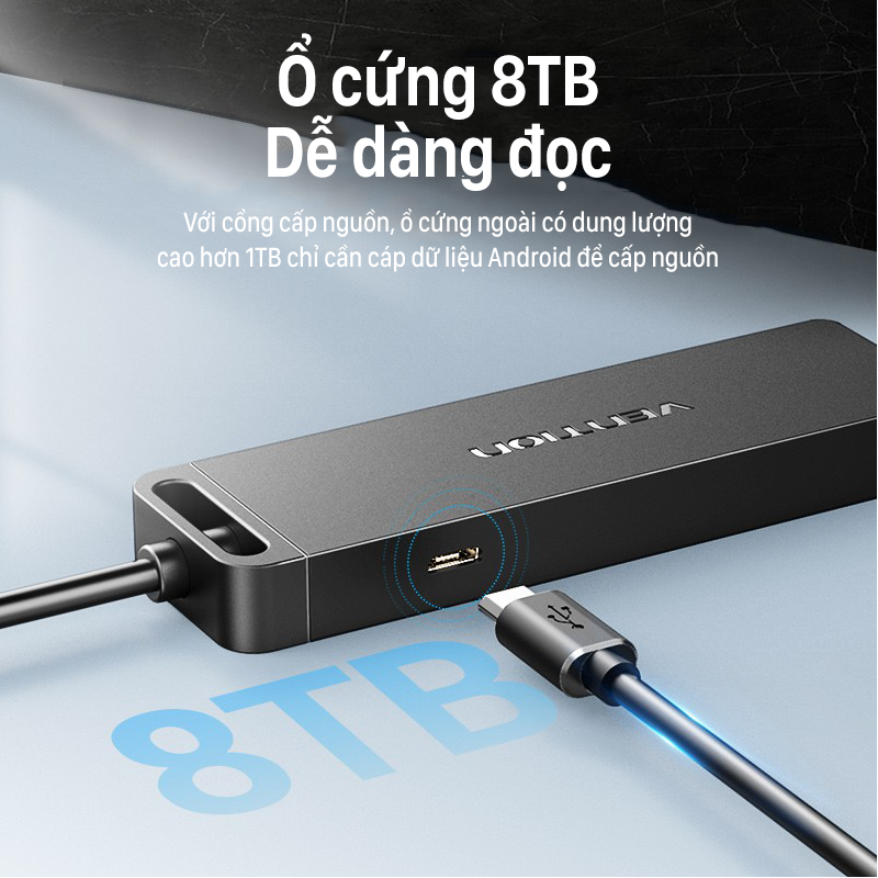 Bộ chia 4 cổng Usb 3.0 - Hub Usb 4 Port USB 3.0 có nguồn hỗ trợ 15cm 50/100cm Vention CHLBB - Hàng chính hãng
