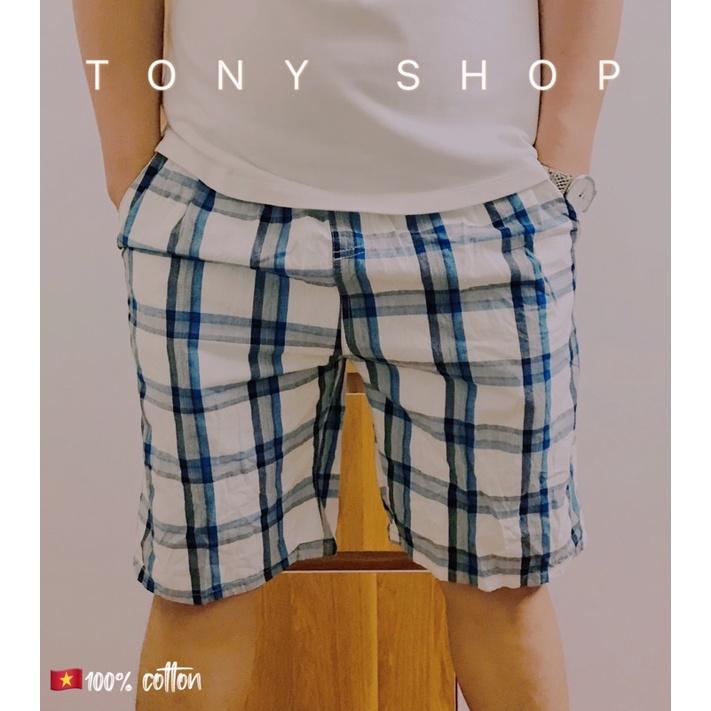 Quần short nam caro - vải cotton 100% thoáng mát