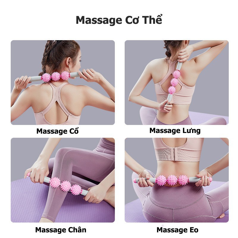 Thanh Lăn Massage Thư Giãn Cơ Bắp 3 Bóng Đa Năng Tập Đùi, Chân, Lưng, Eo-Giúp Thon Và Săn Cơ
