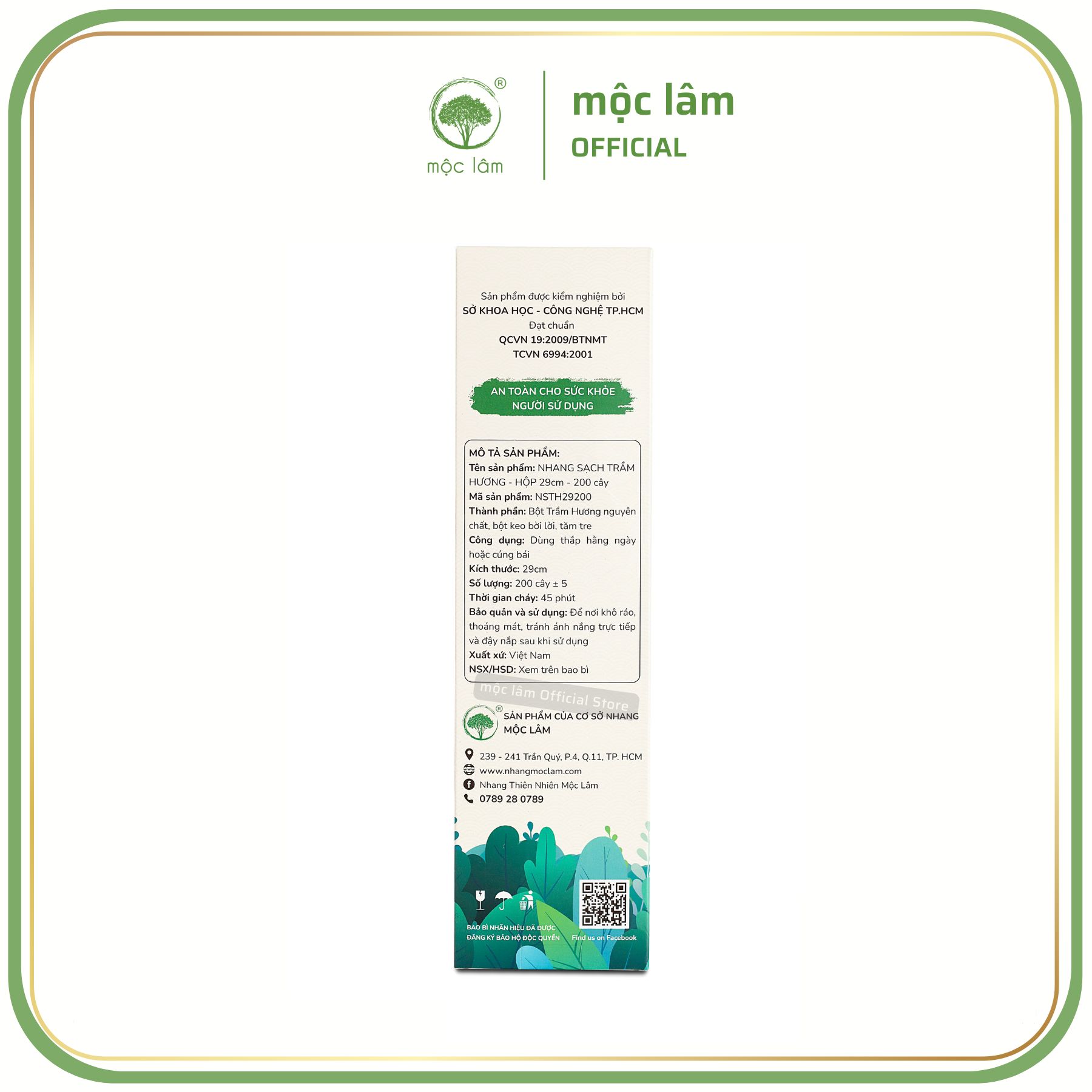 Nhang Trầm Hương MỘC LÂM 29cm 200cây, Nhang Sạch Ít Khói Ít Tàn, Hương Dịu Nhẹ, Nhang Phòng Máy Lạnh