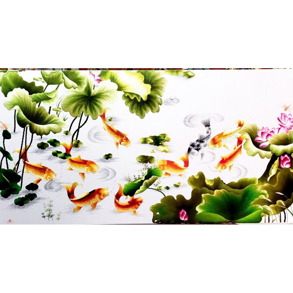Cửu ngư đồ cao cấp - 87x147cm - pq704