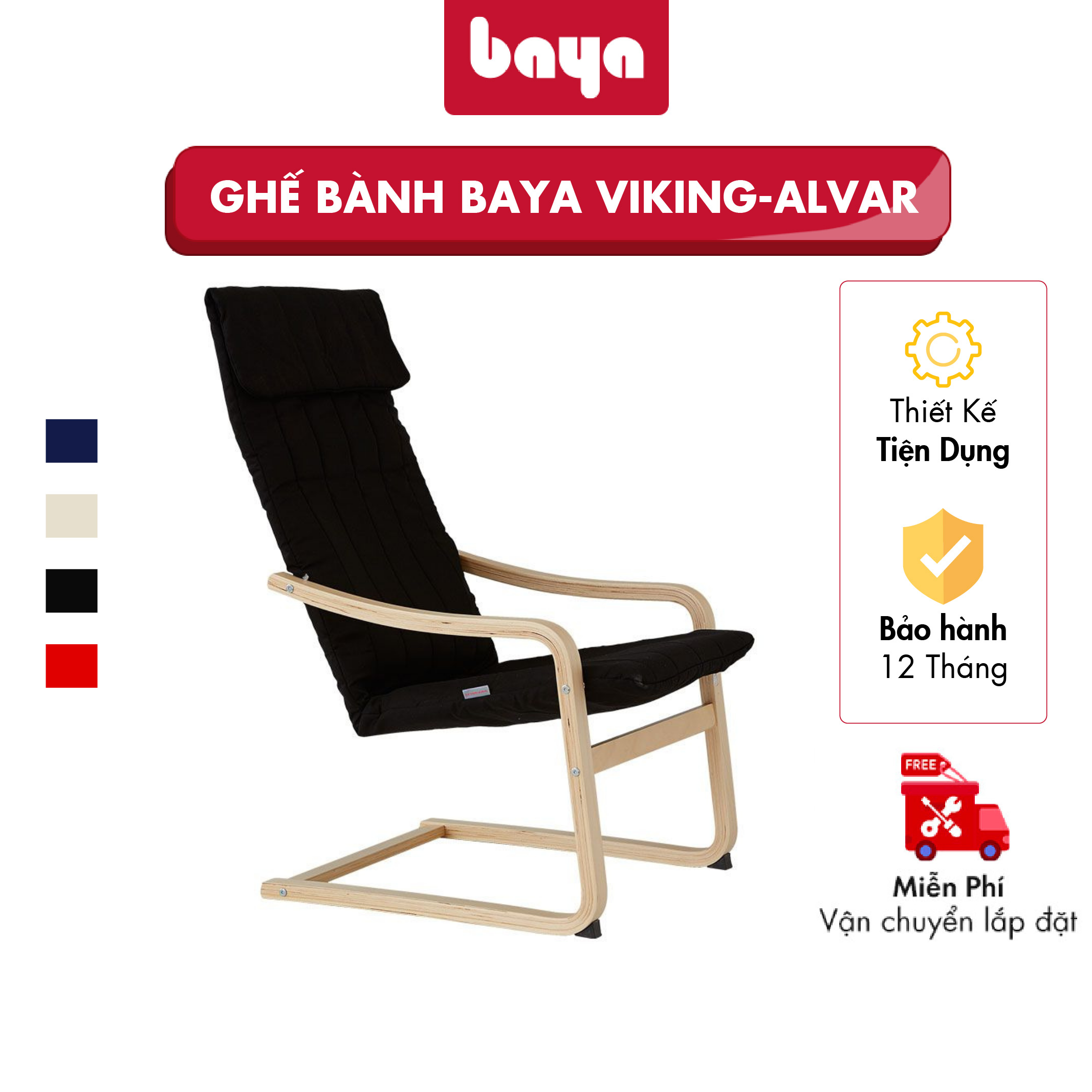 Ghế Bành Phong Cách Bắc Âu BAYA VIKING ALVAR Khung Gỗ Ván Ép Chắc Chắn, Đệm Ngồi Vải Cotton Mềm Mại Êm Ái Và Kiểu Dáng Uốn Cong Đẹp Mắt 1053654