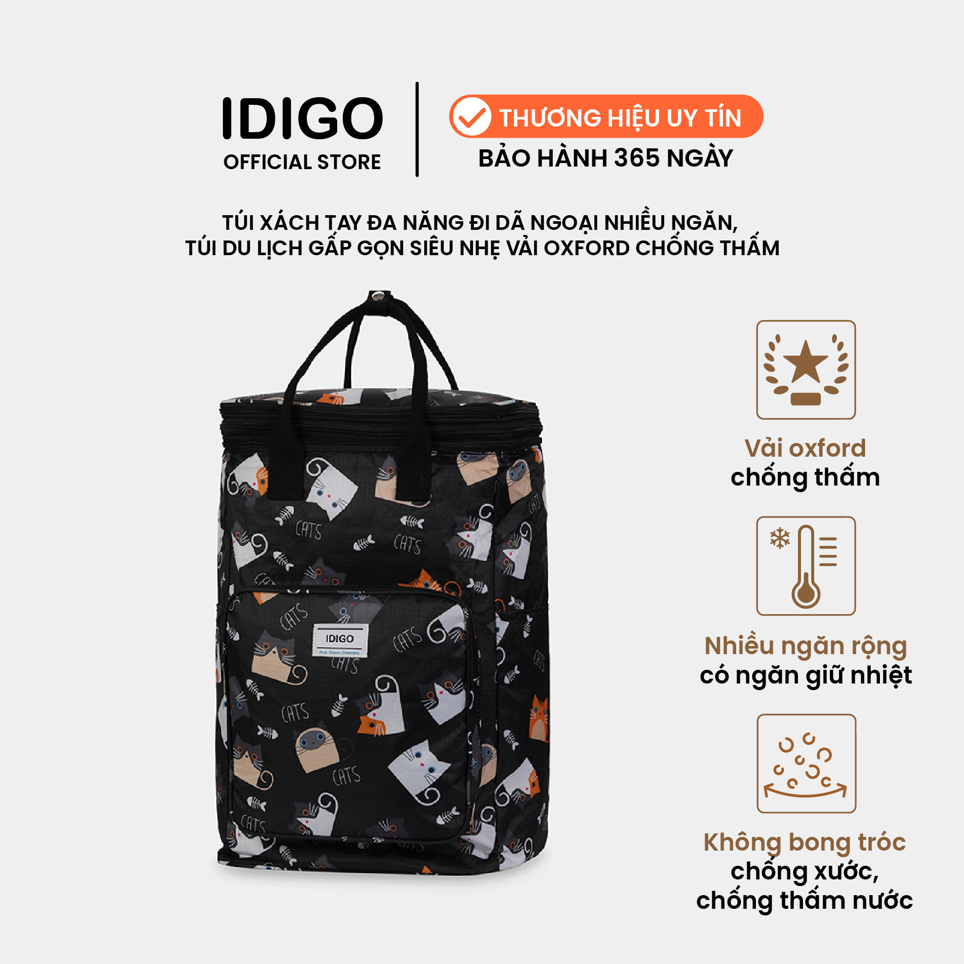 Túi xách tay đa năng nhiều ngăn, túi du lịch gấp gọn siêu nhẹ IDIGO UF6-9001 (không bao gồm chân kéo vali)