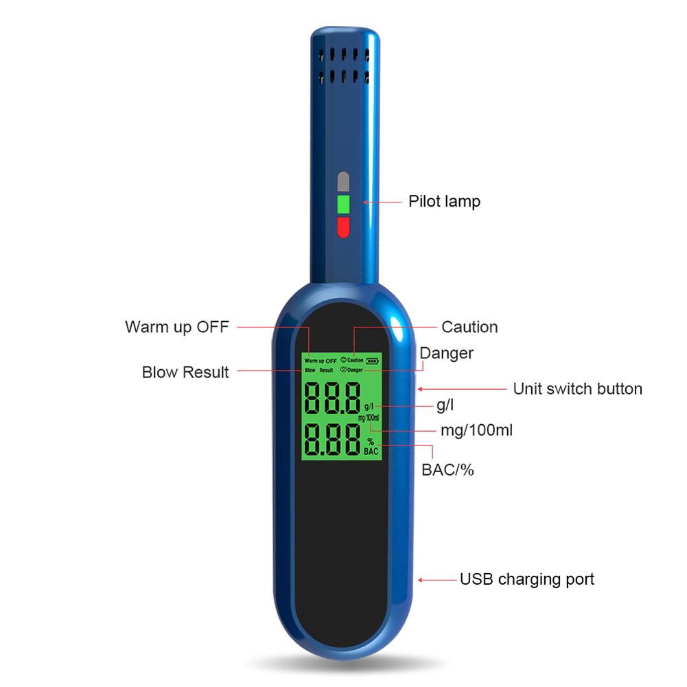 Máy phát hiện cồn di động 0,0% -0,19% BAC Máy đo nồng độ cồn phản ứng nhanh với màn hình hiển thị LCD Personals Home Party Home Party Alcohols Breath Tester
