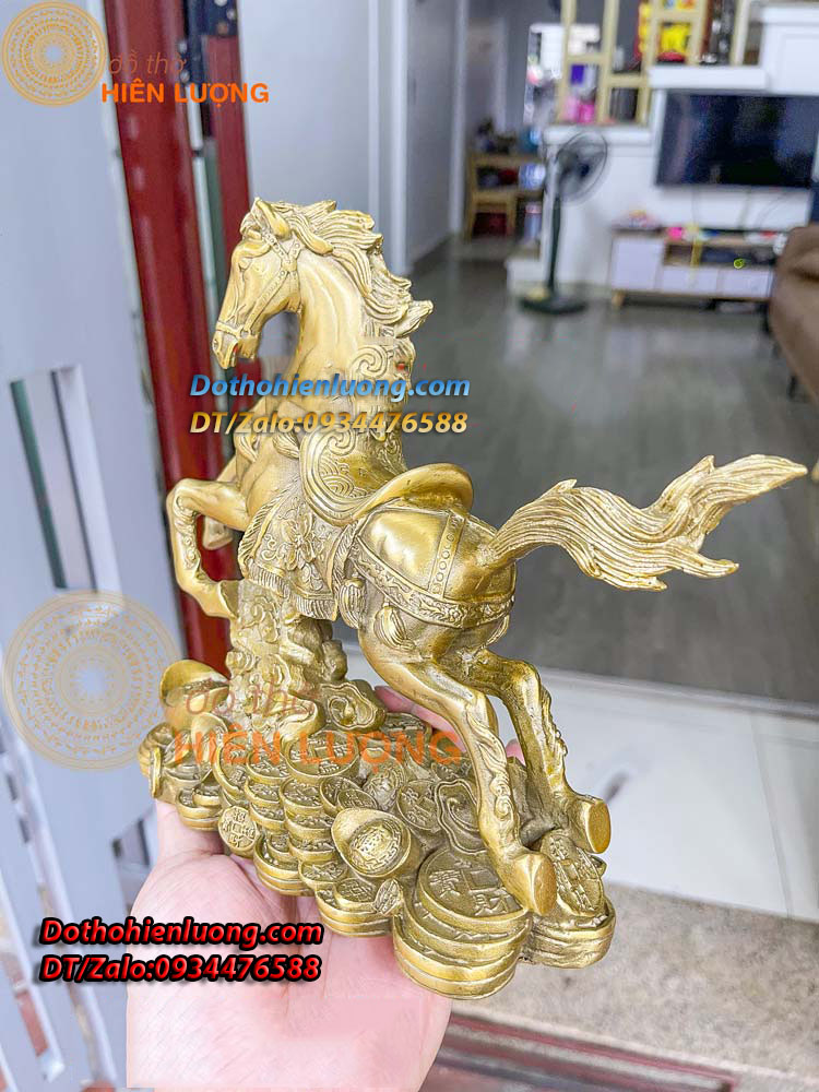 Tượng Ngựa Cưỡi Mây Bệ Tiền Bằng Đồng Nguyên Chất Kích Thước 24x9x20cm, Nặng 1,5kg - Đồ Thờ Hiên Lượng