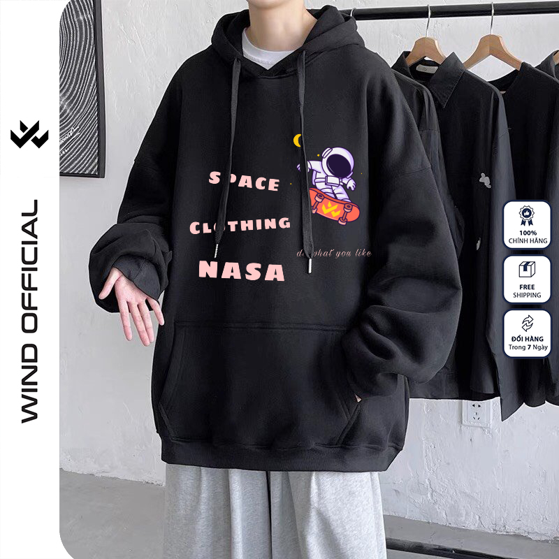 Áo hoodie unisex WIND form rộng nỉ nam nữ NASA HD23 thời trang thu đông oversize