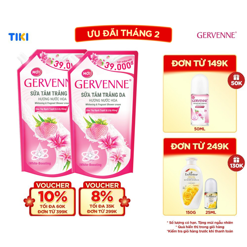 Combo 2 Túi sữa tắm Dâu Tây Bạch Tuyết & Lily Hồng 900g