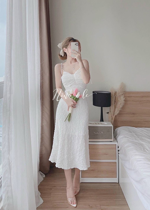 Set Áo Khoác Kèm Đầm Xốp 2 Dây 2 Lớp Thời Trang