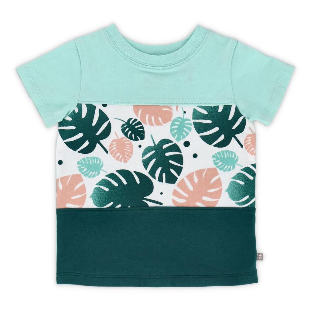 Bộ áo thun quần đùi bé trai 3 - 18 tháng vải cotton in họa tiết trơn và lá cọ TSTS1-1418B | OETEO Tropical Land