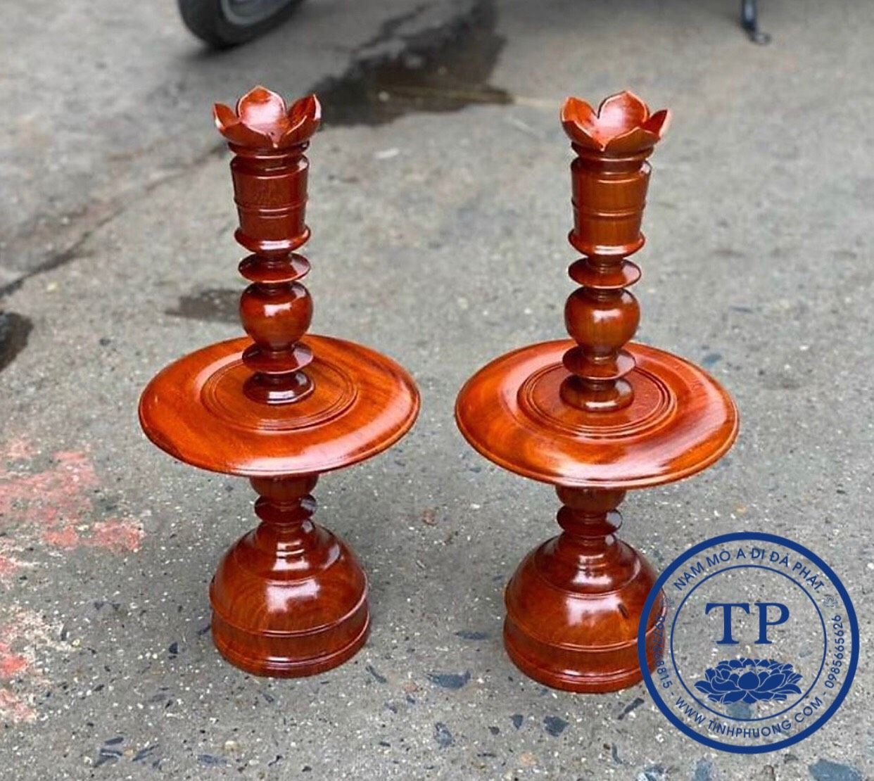 Cặp đôi chân Nến Gỗ Hương vân gỗ phun Sơn PU phủ bóng TM121154