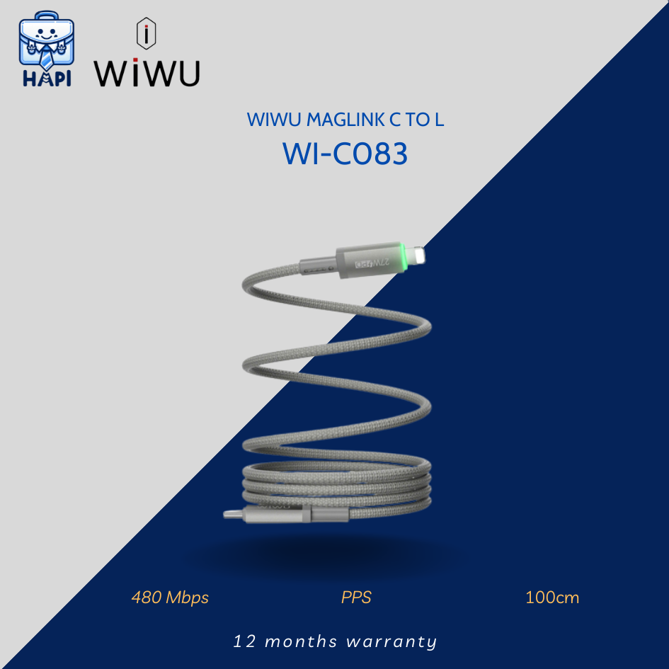 Cáp sạc Type-C to L 27W hàng chính hãng WiWU Maglink Wi-C083. Dây dù nylon siêu bền, truyền đẫn ổn định