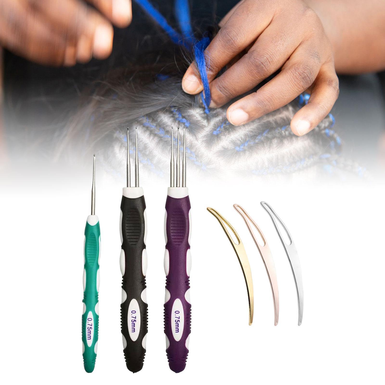 6x Dreadlock Crochet Hook for Hair Hair Making Salon 0.75mm Hair Interlocking Tool Include 1 Hook, 2 Hook and 3 Hooks