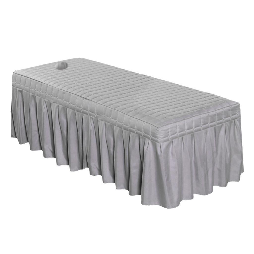 2X Massage Bed Skirt 73x28" Beauty Table Valance Sheet Cover with Hole Gray