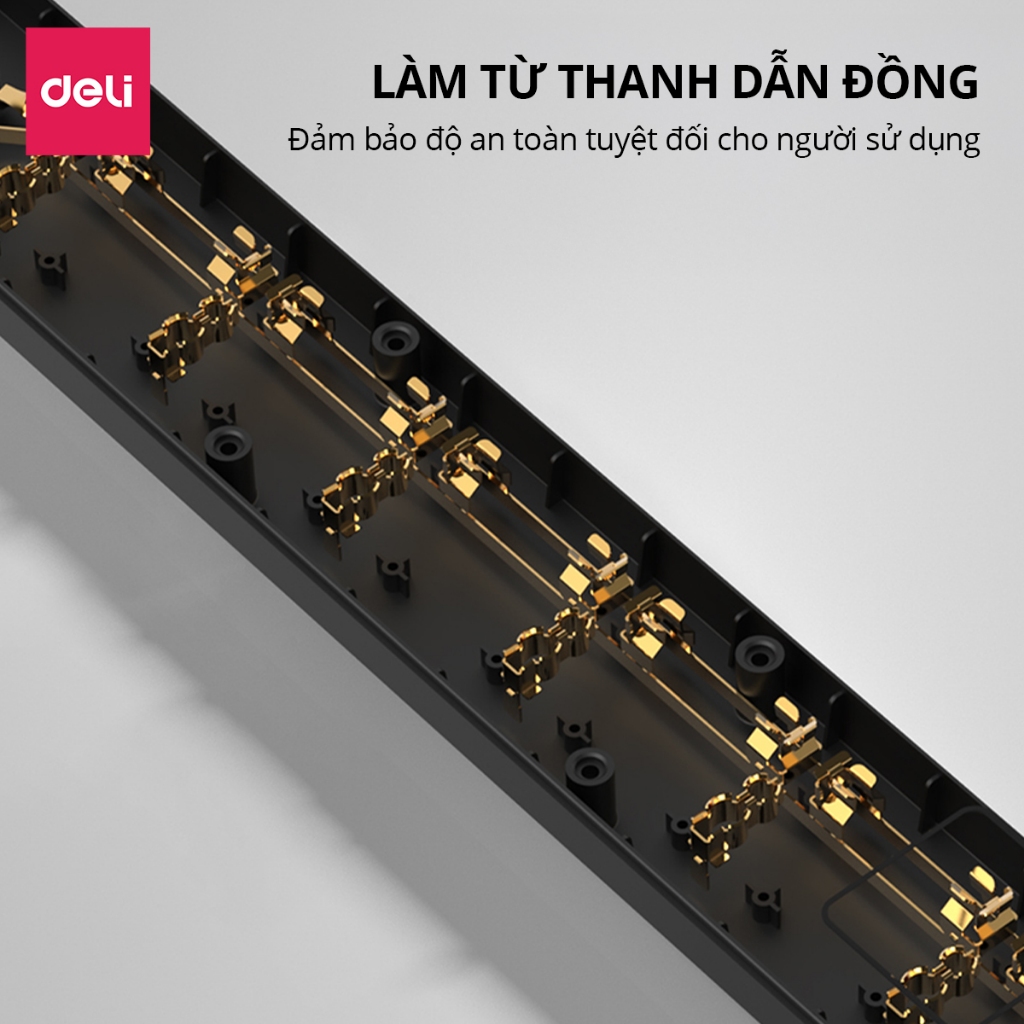 Ổ Cắm Điện Mẫu Mới 2025 Deli Ổ ĐIện Đa Năng Chống Cháy Nổ 2500W Cổng Sạc USB/ TypeC Thông Minh