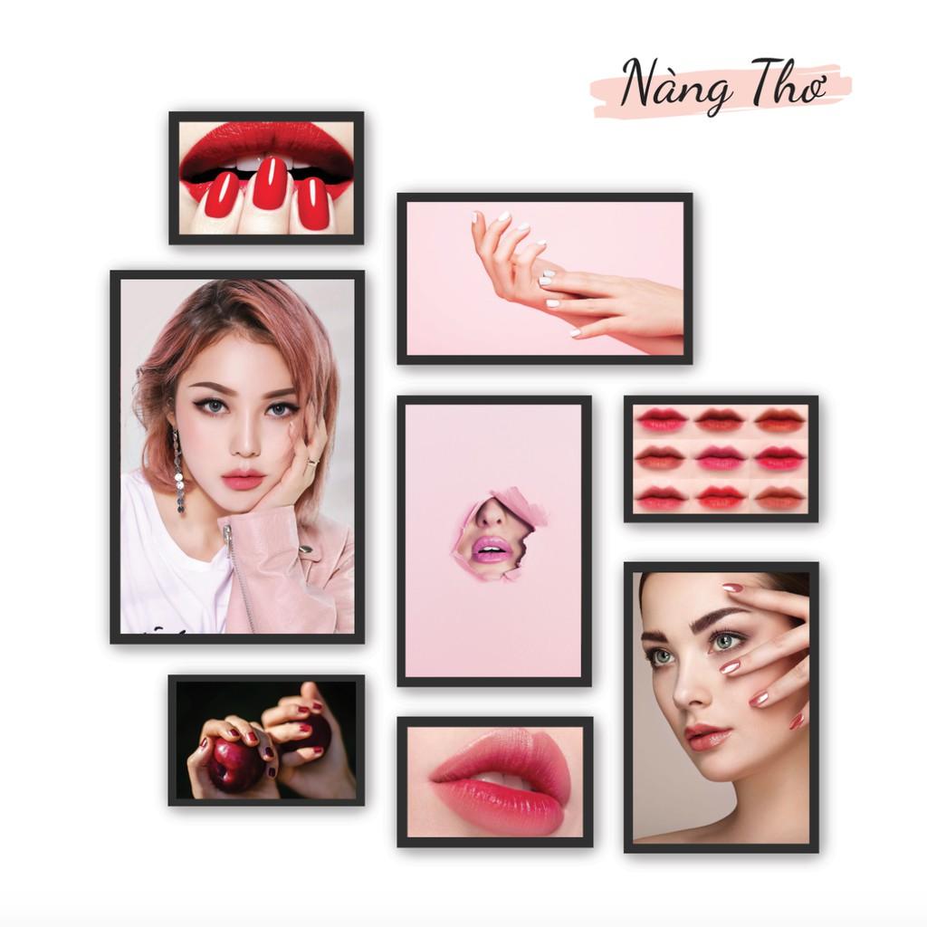 BỘ 8 TRANH CỨNG DÁN TIỆM NAILS, SALON TÓC &amp; PHUN XĂM MÔI MÀY_DECAL VIP