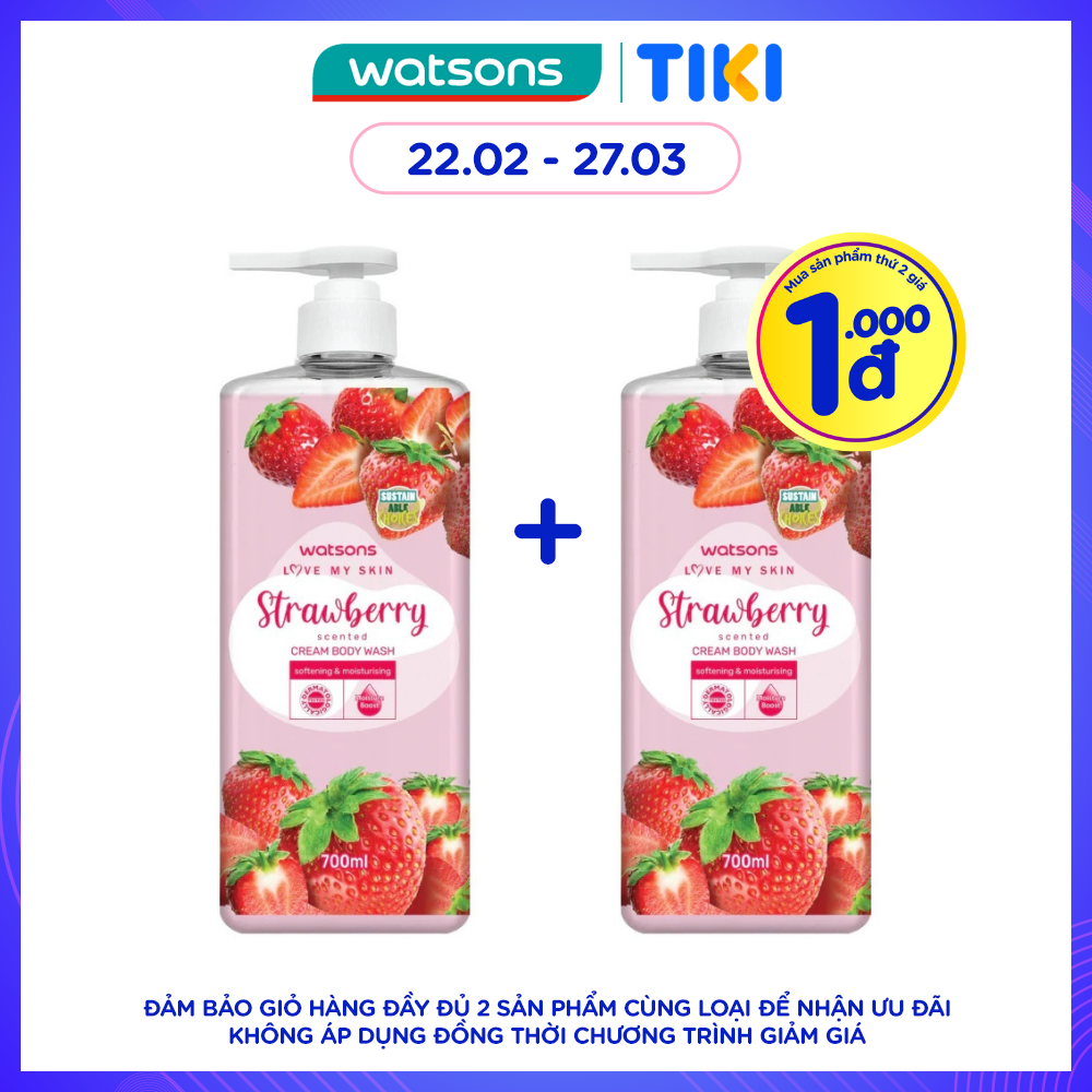 Kem Tắm Watsons Love My Skin Strawberry Scented Cream Body Wash 700ml