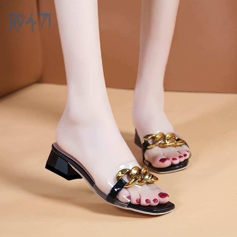 Dép nữ cao gót sandal quai ngang 2 phân hàng hiệu rosata màu đen ro471 HÀNG VIỆT NAM CHẤT LƯỢNG QUỐC TẾ