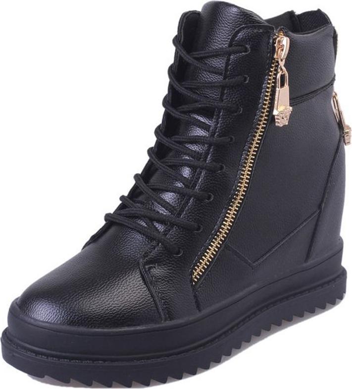 Lady's High Help Flat Boots Invisible Plus High Platform Side Zipper Mid Knee Boots