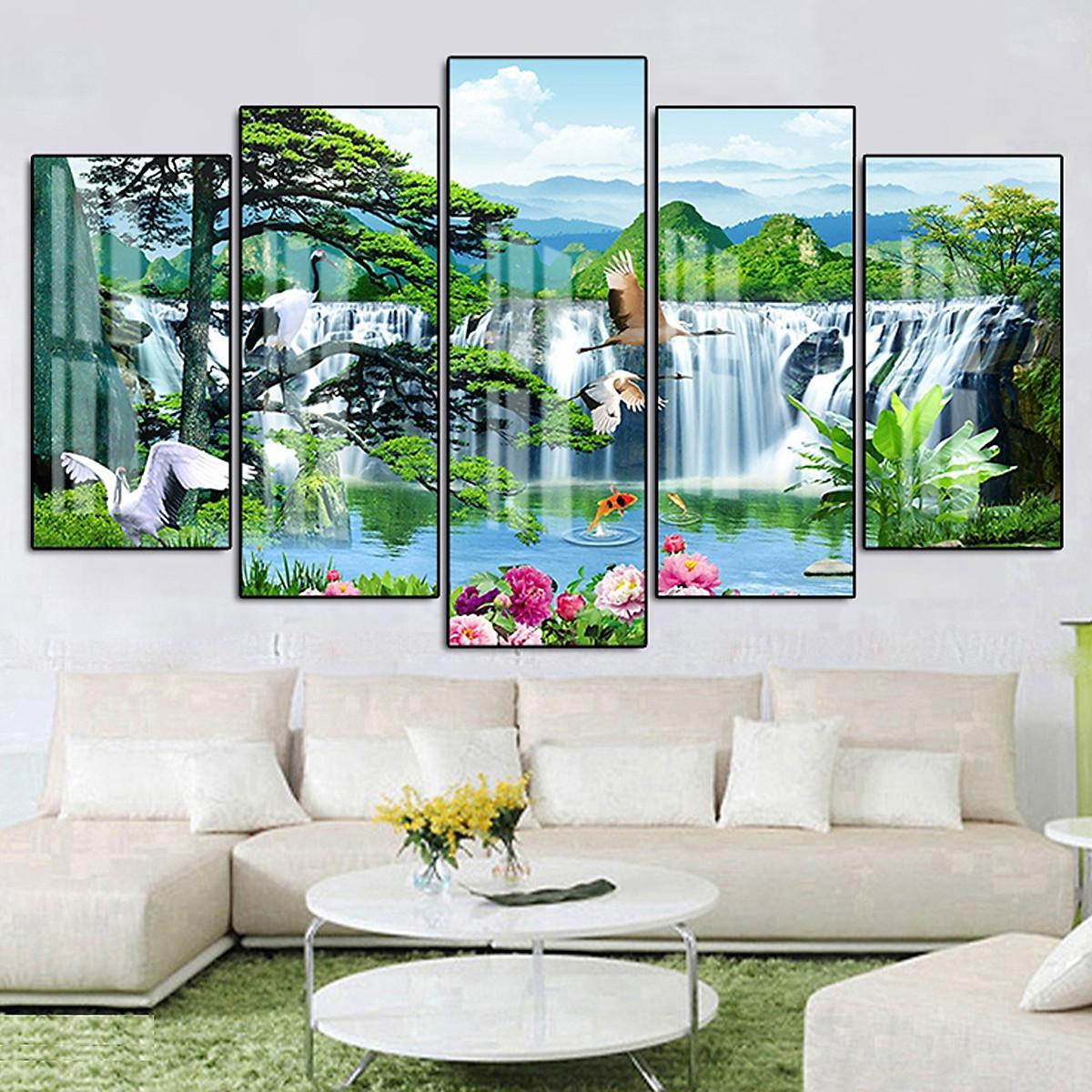 Tranh Tráng Gương Sang Trọng Treo Tường Hiện Đại _ Tranh Bộ 5 Phong Cảnh Sơn Thủy Đẹp