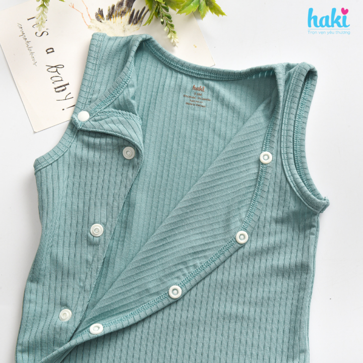 Bộ bodysuit sát nách, cài chéo vải gỗ sồi cao cấp BM009, set body cho bé trai bé gái chất liệu Modal hàng chính hãng HAKI