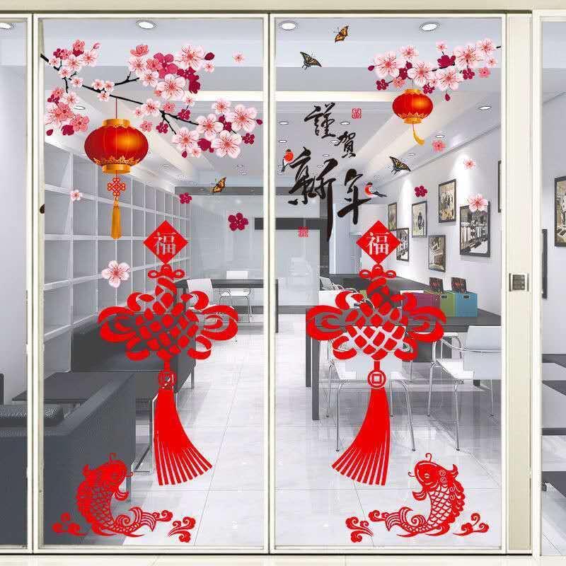 Decal trang trí Tết - Dây hỷ phối mai nhiều mẫu 2 tấm