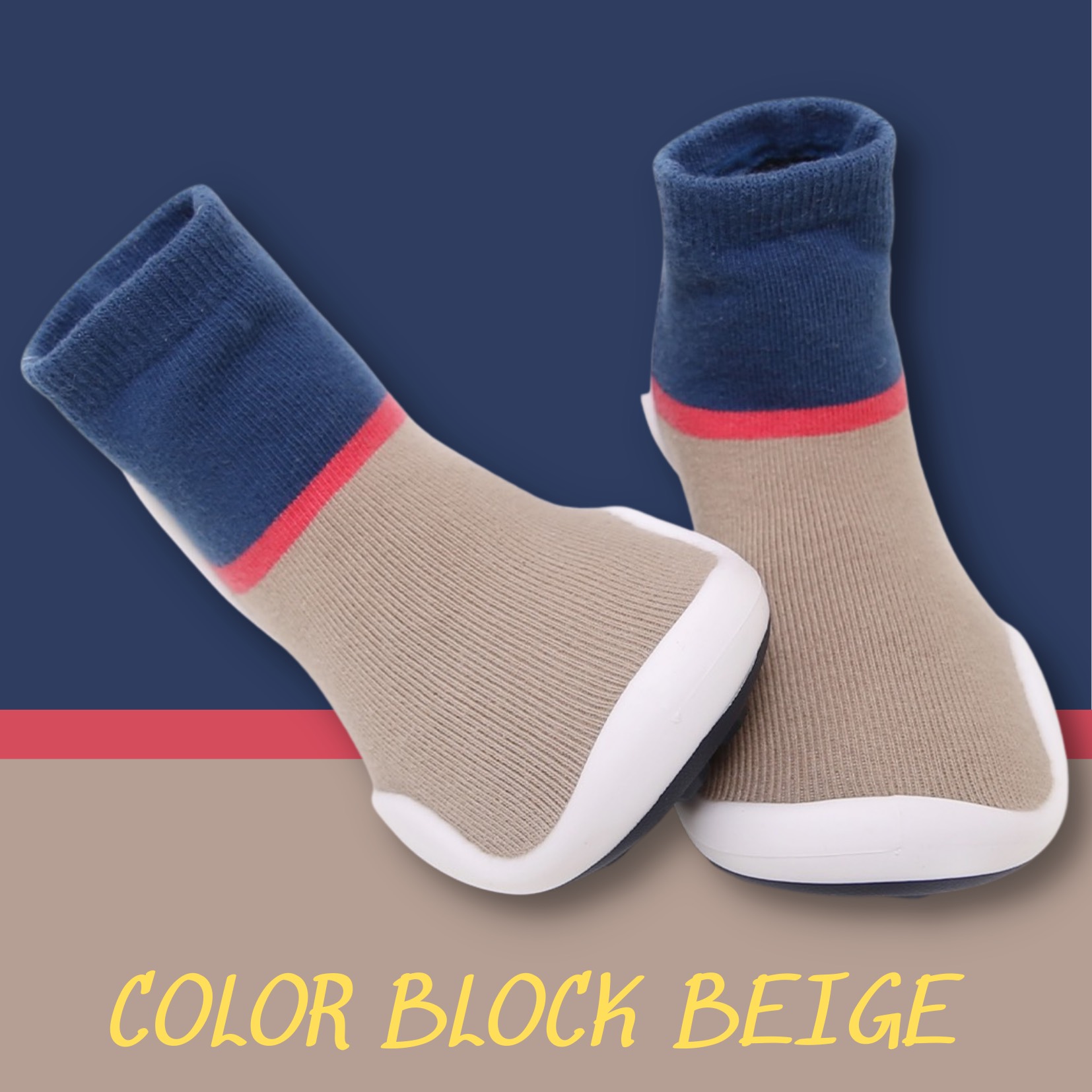 (3-5 TUỔI) MADE IN KOREA GIÀY TẤT CHO BÉ CƯNG COLOR BLOCK BEIGE