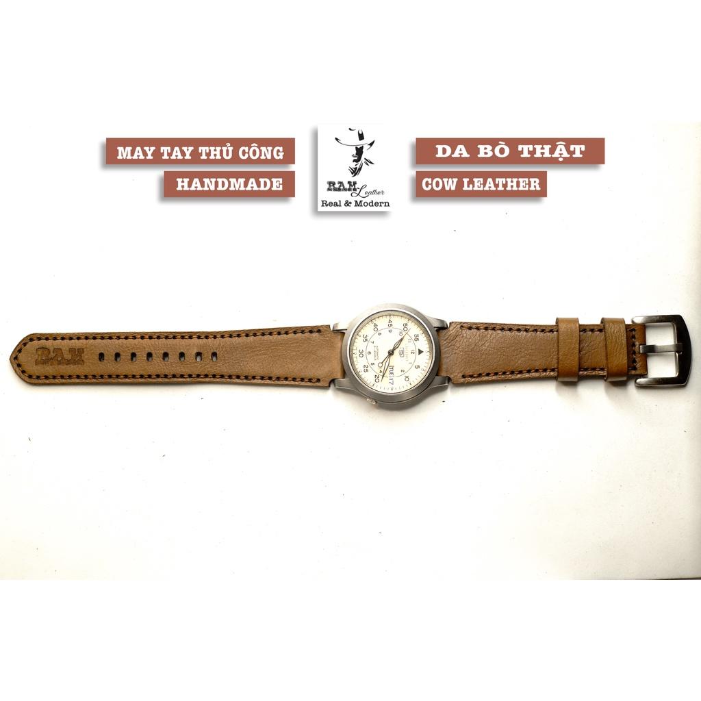 Dây đồng hồ da bò màu cà phê sữa - RAM Leather