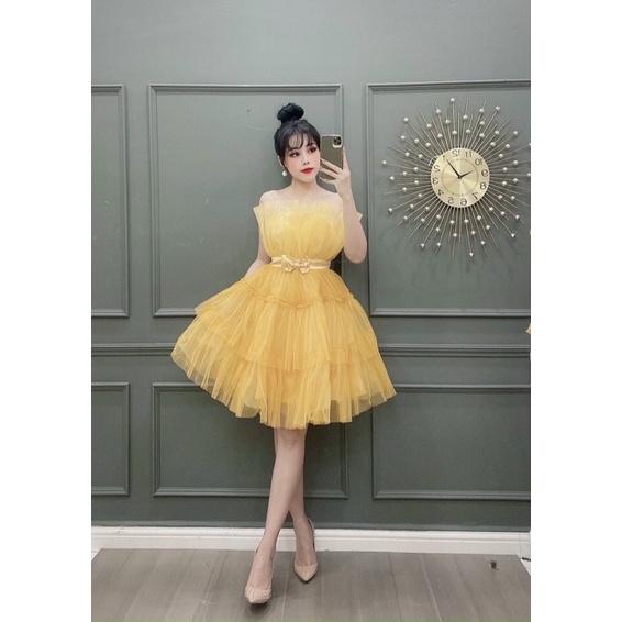Đầm váy nữ xoè phồng cúp ngực có 6 màu